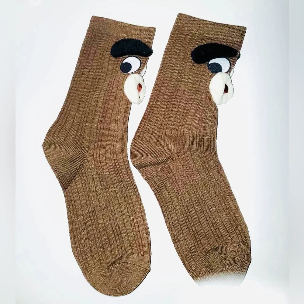 Trendy 3D Socks for Kids Cartoon Funny Ugly Socks Big Eye Brow Dog Socks NIP.